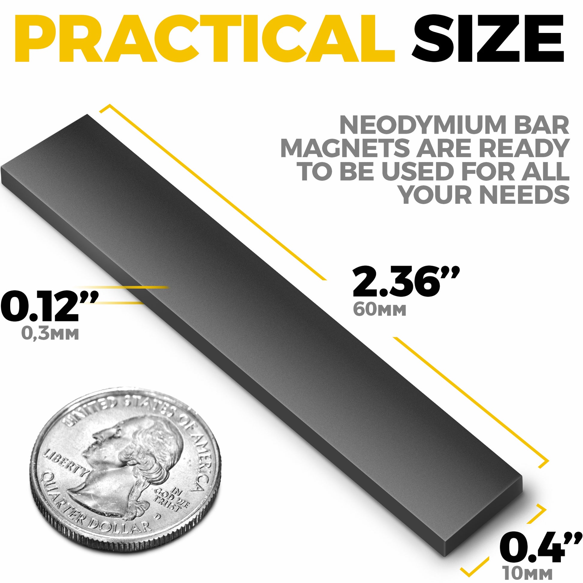 Powerful N52 Neodymium Magnet - Neodymium Bar Magnets with Adhesive Backing – Heavy Duty N52 Rare Earth Magnets with Epoxy Coating