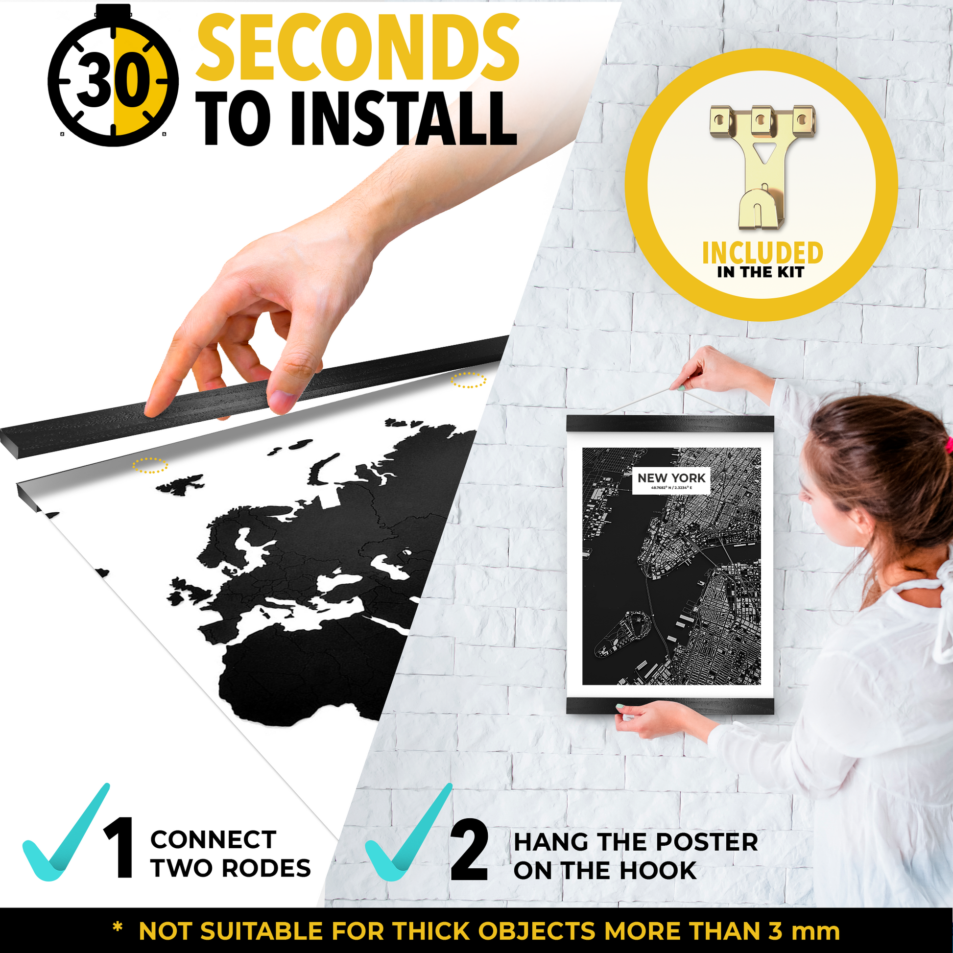 Magnetic Poster Frame Black 12" – Magnetic Poster Hanger for Pictures, Photos, Prints, Maps and Canvas Artwork – Magnet Picture Frame Holder