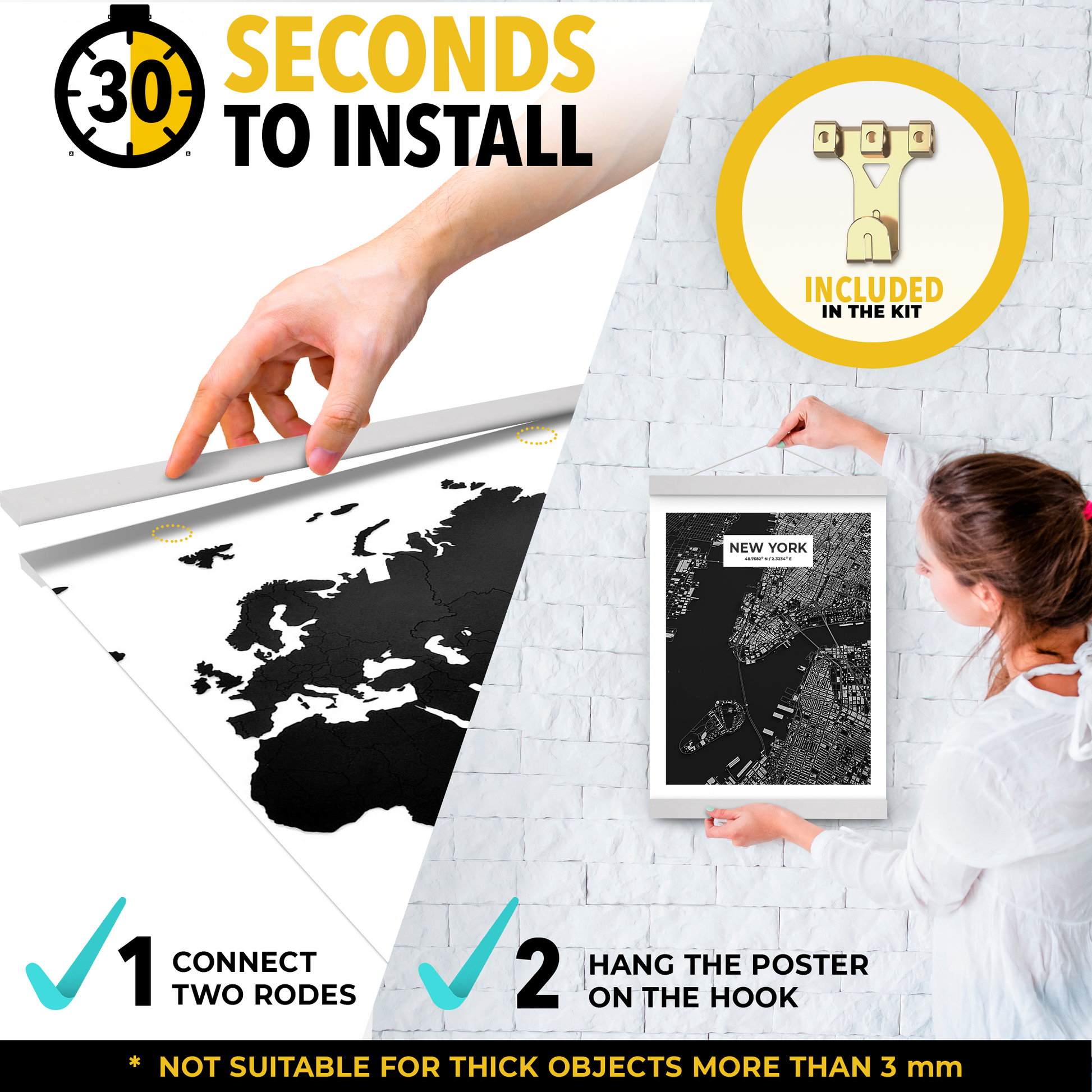 Magnetic Poster Hanger Frame 16" – White Wood Magnetic Poster Frame – Magnet Picture Frame