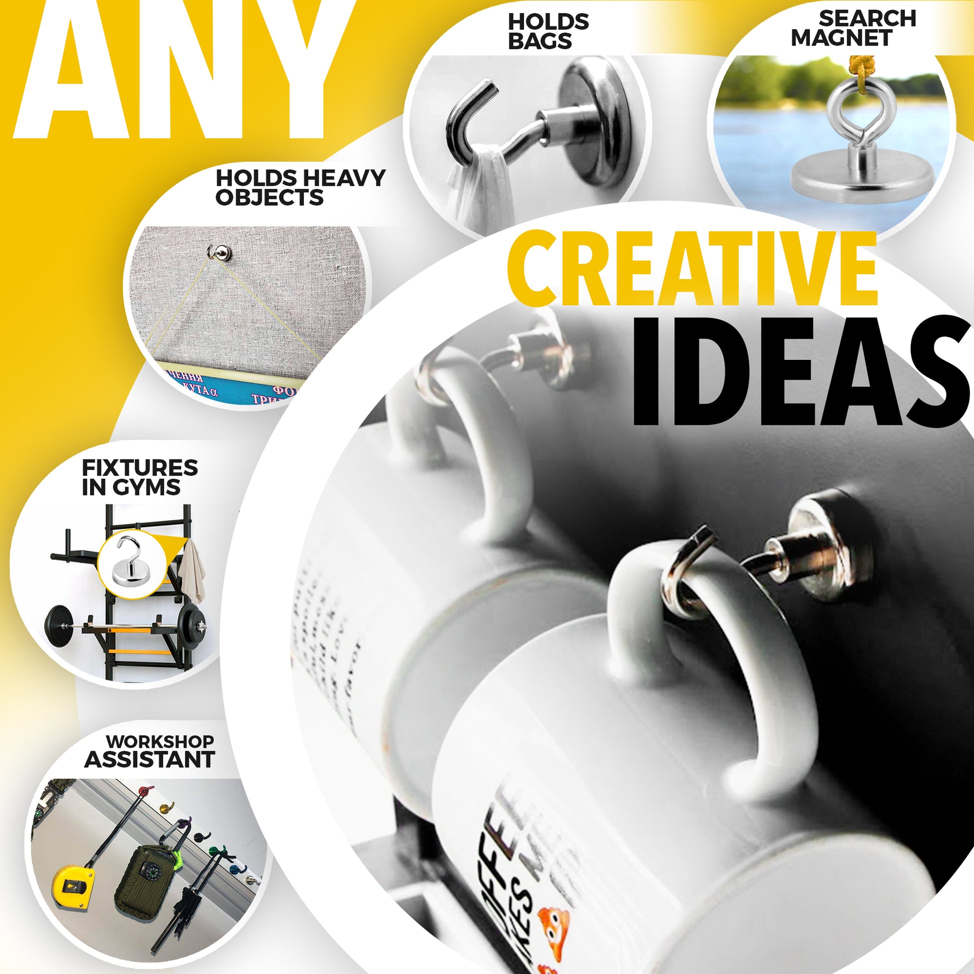 Magnetic Hooks – Super Strong Magnet Hooks for Fridge – N52 Neodymium Fishing Magnets