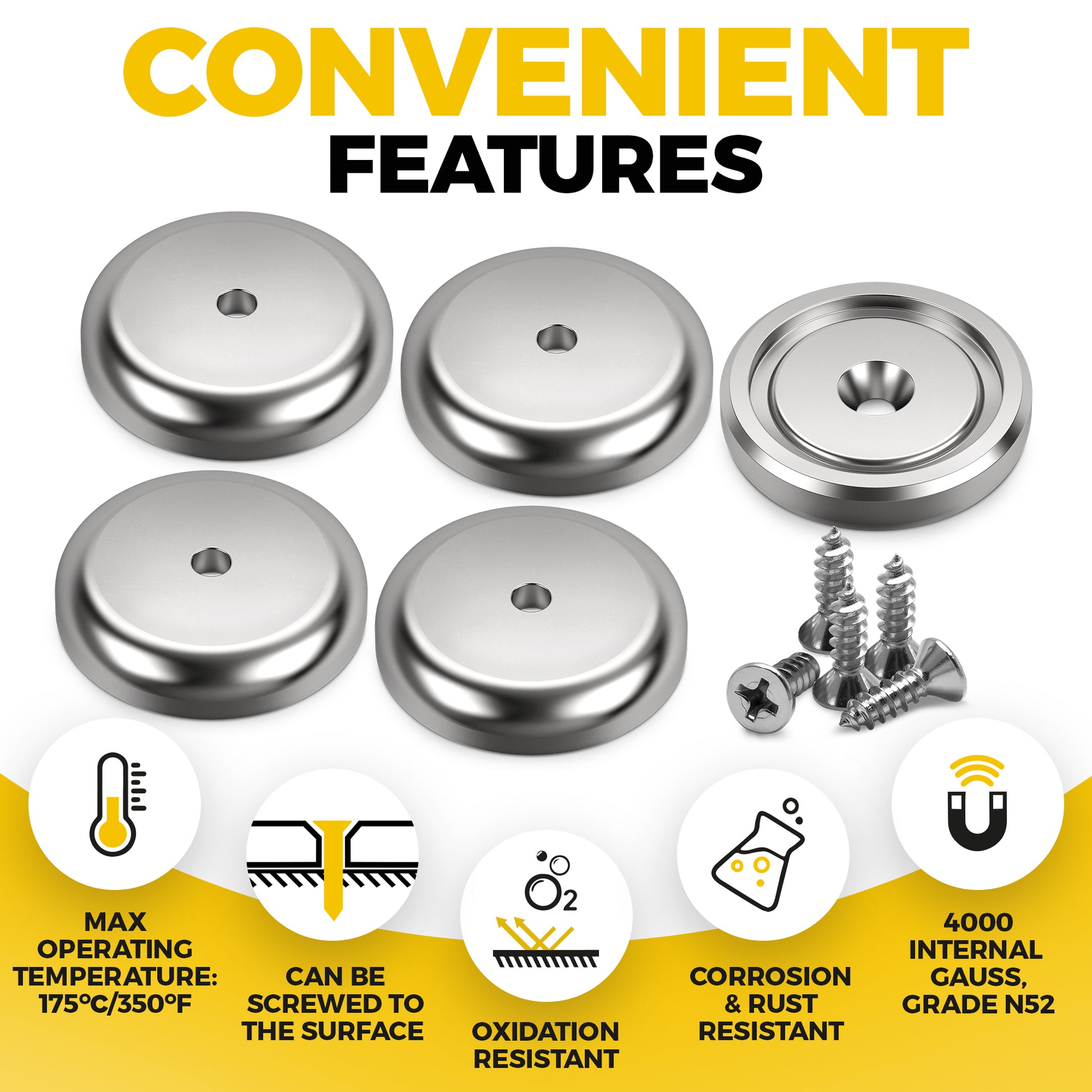 Neodymium Disc Countersunk Hole Magnets 5 PCs - Strong, Permanent, Rare Earth Magnets