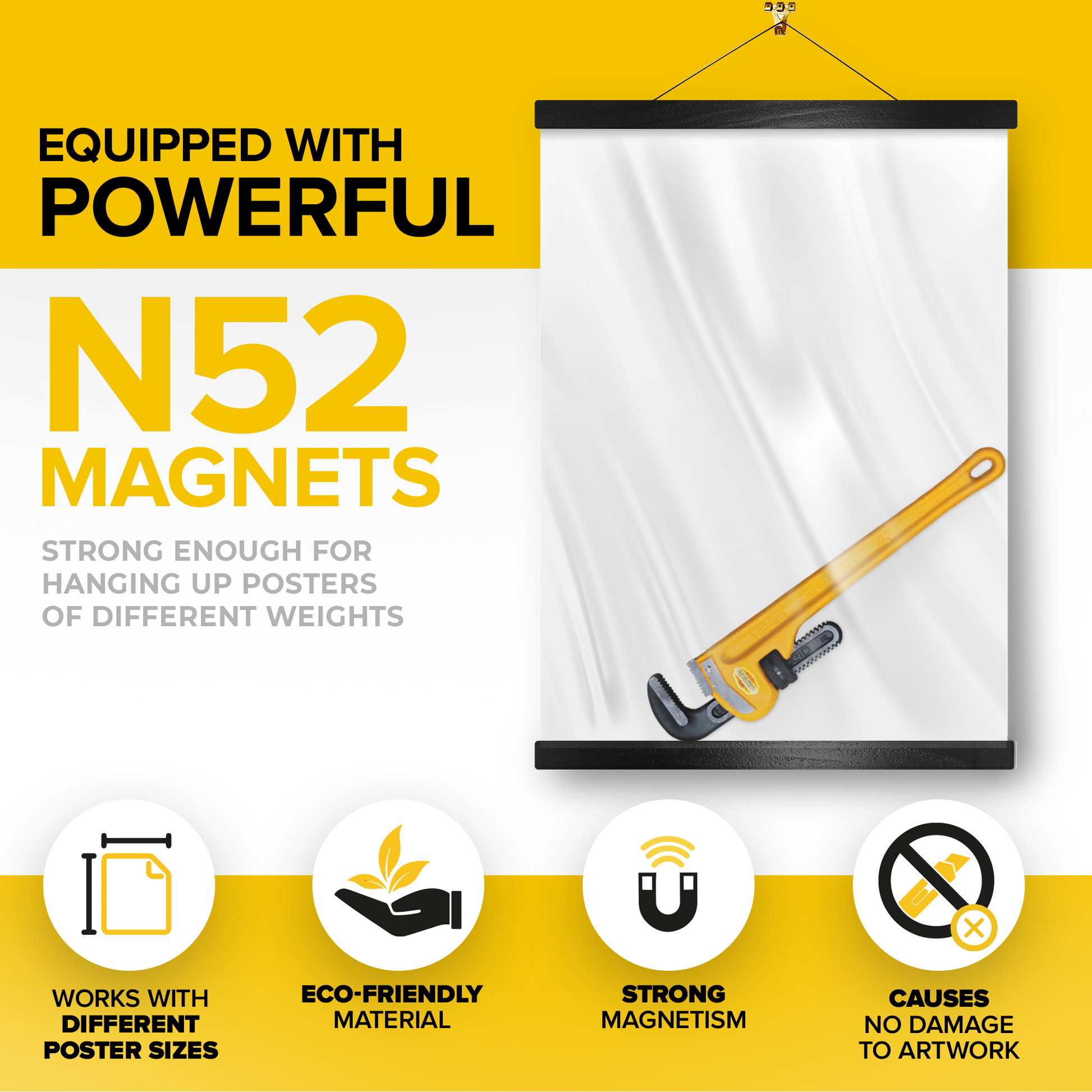 Magnetic Poster Frame Black 12" – Magnetic Poster Hanger for Pictures, Photos, Prints, Maps and Canvas Artwork – Magnet Picture Frame Holder