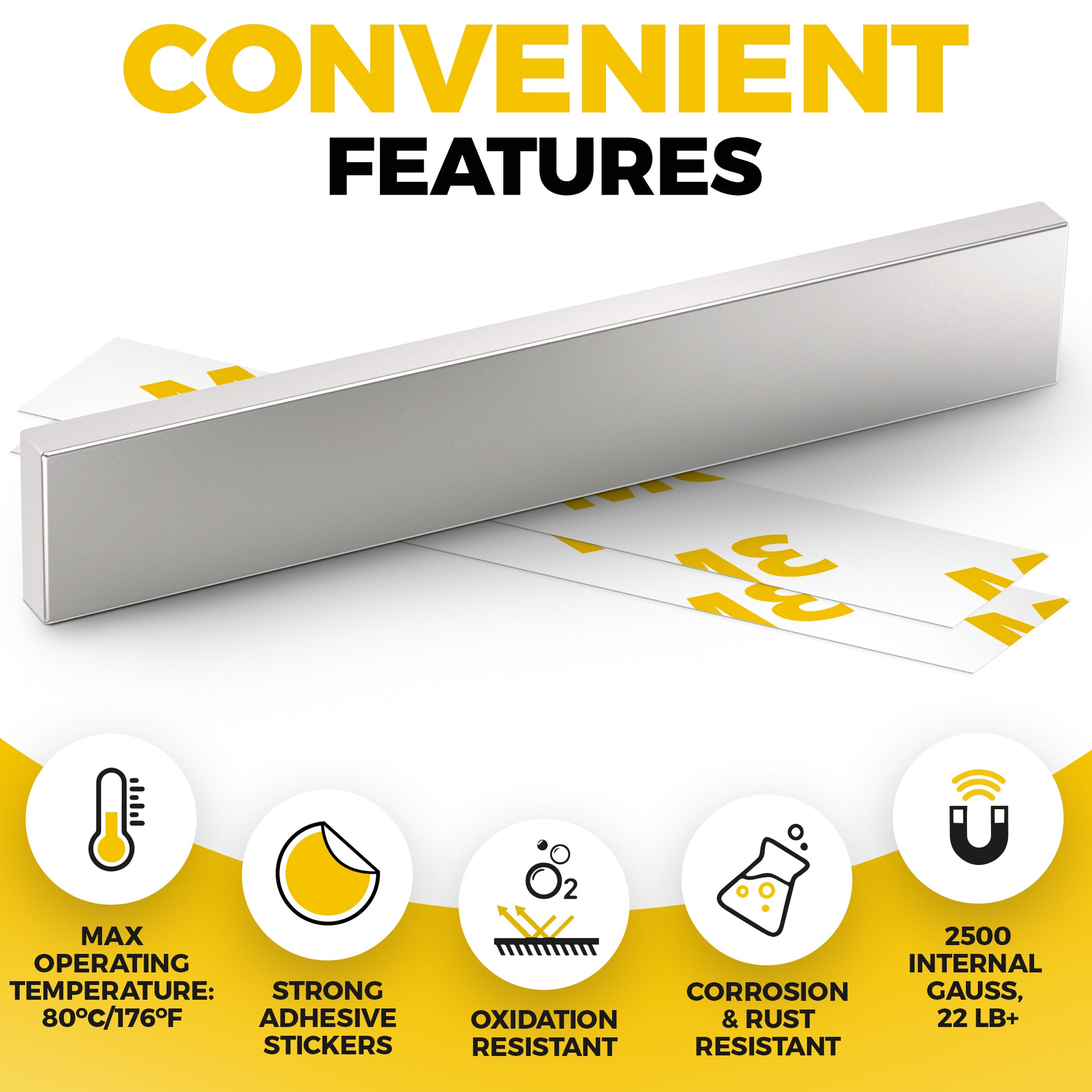 Super Strong Neodymium Bar Magnets with Adhesive Backing 4 PCs – Heavy Duty N52 Neodymium Magnet