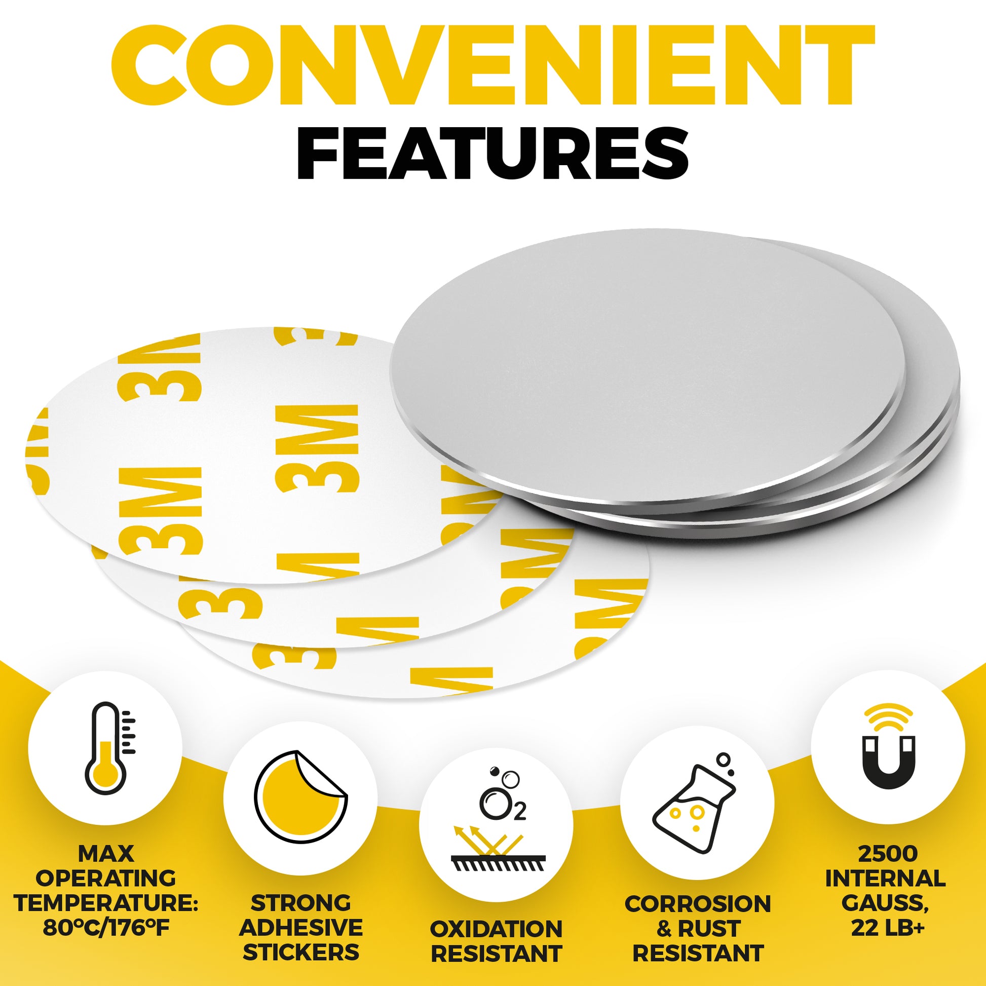 Super Strong Neodymium Disk Magnets with Adhesive Backing 1.5" – Round Rare Earth Magnets 3 PCs - Heavy Duty Neodymium N52 Magnets