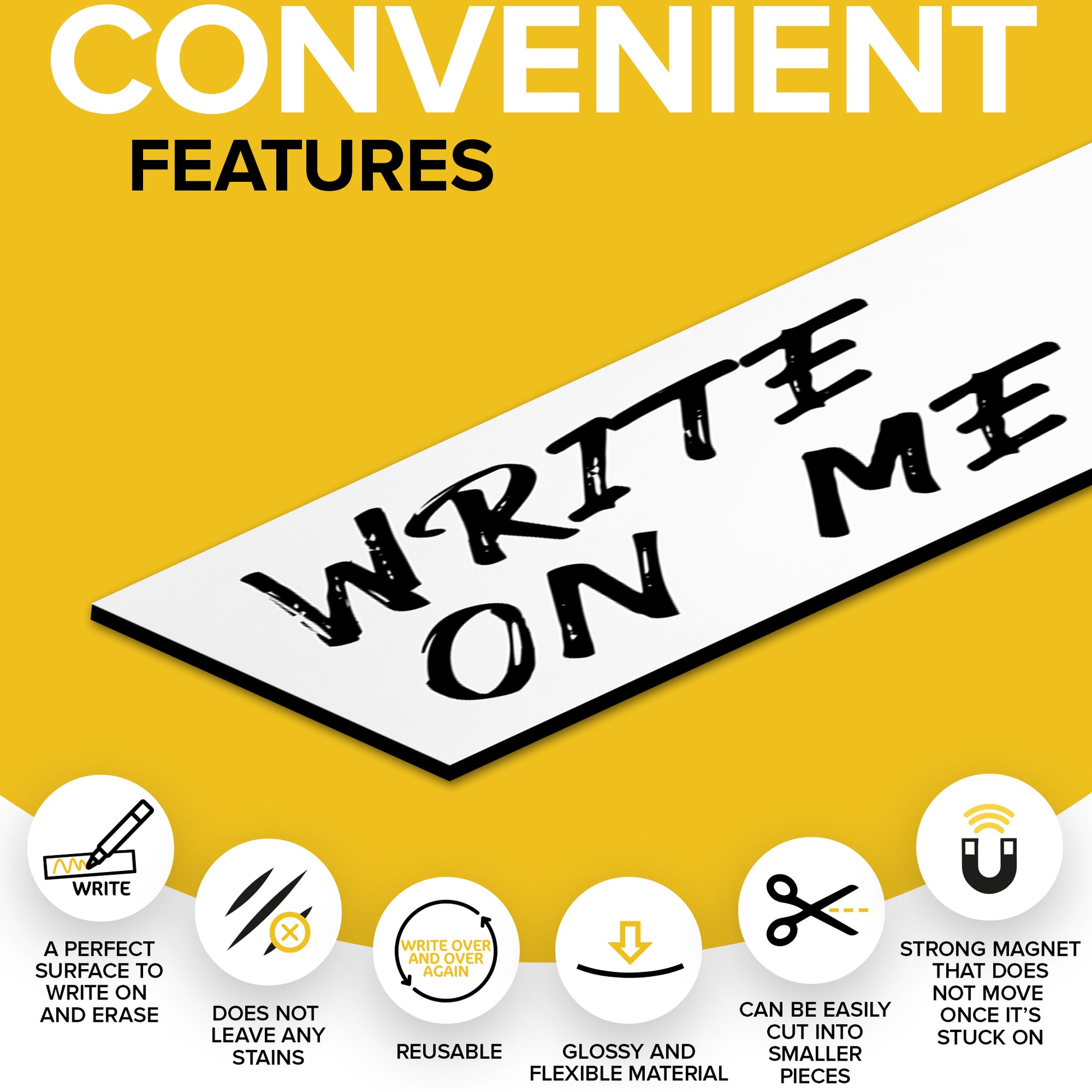 Dry Erase Magnetic Strips - Magnetic Tape Roll - Blank Write On Magnets - Writable Flexible Magnet Sheet