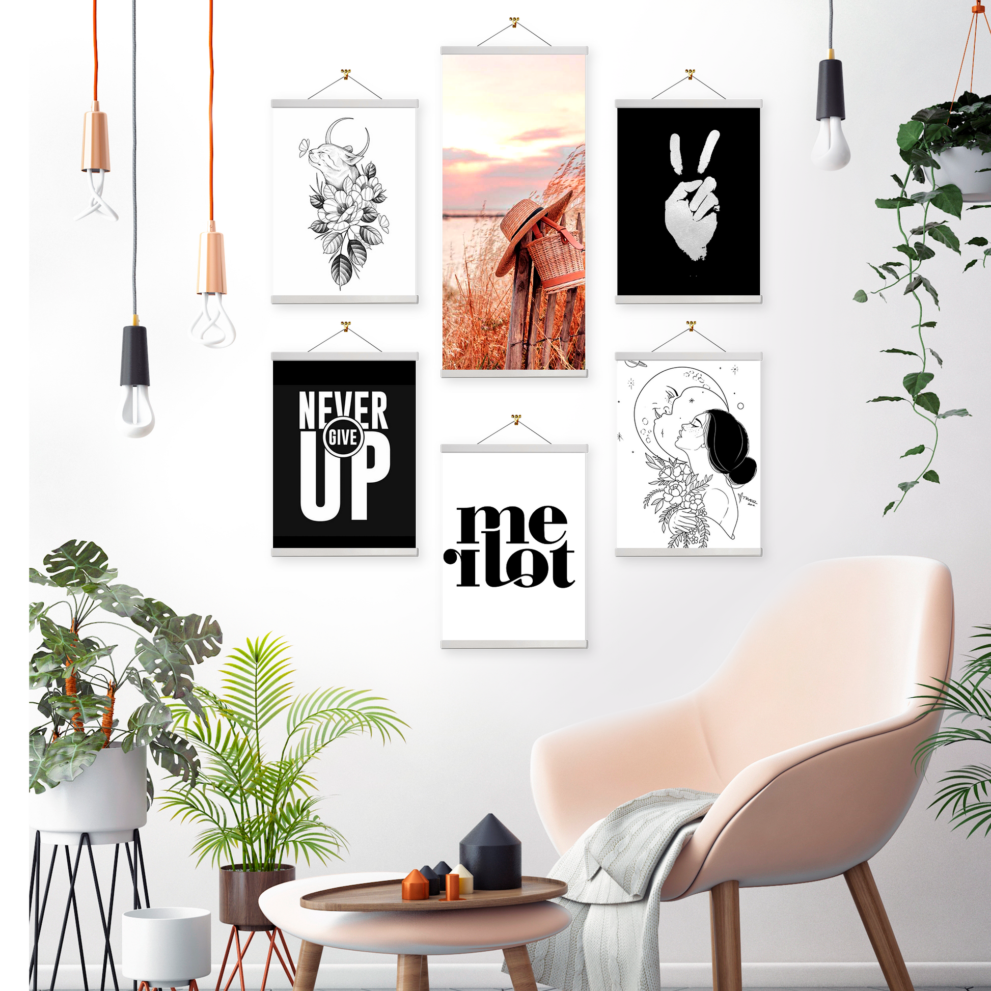 Magnetic Poster Hanger Frame 16" – White Wood Magnetic Poster Frame – Magnet Picture Frame