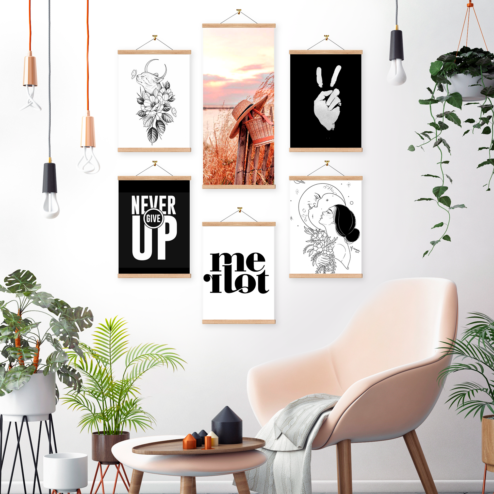 Magnetic Poster Hanger Frame 9" – Magnet Picture Frame White Wood – Poster Holder for Pictures